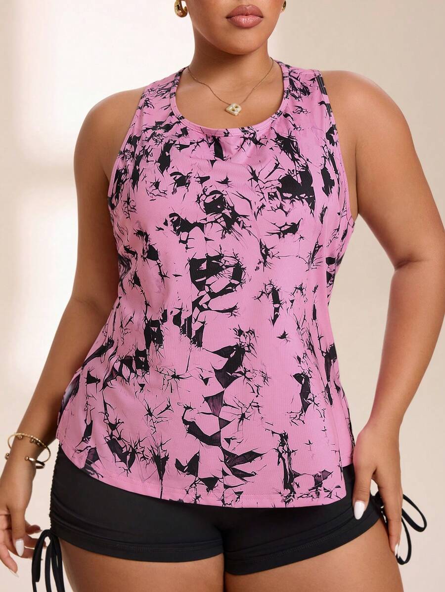 SHEIN Rhythm Era Women's Plus Size Sports Yoga Outdoor Gym Tank Top, Wide Strap, Wide Y-Back, Loose Fit Basic Style - Multicolor - View 1