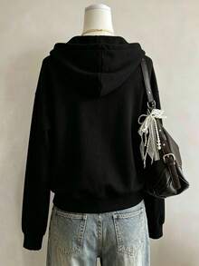 Lalippa Leopard Print Fashion Minimalist Women's Hooded Zip-Up Sweatshirt, Gift For Friends - Black - View 2