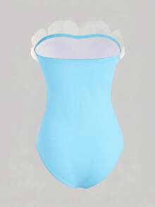 Swim Chiccia 女款純色抹胸 3D 花卉連身泳衣，適合夏季海灘度假 - 藍色 - 查看 4