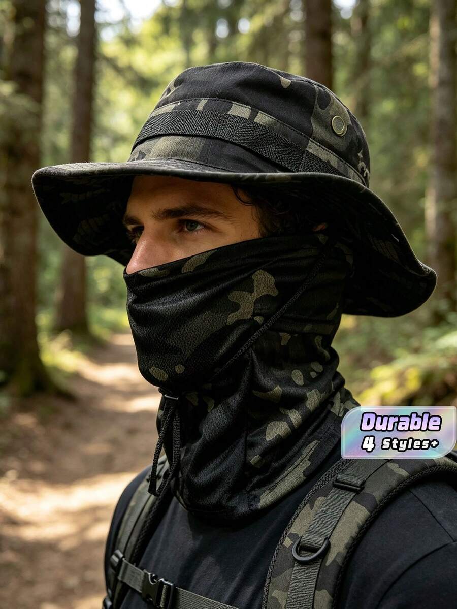 Camouflage Boonie Hat Set, Outdoor Hiking Bucket Hat, Drawstring Windproof Boonie Hat, Travel Hiking Fishing Hat - Multicolor - View 1