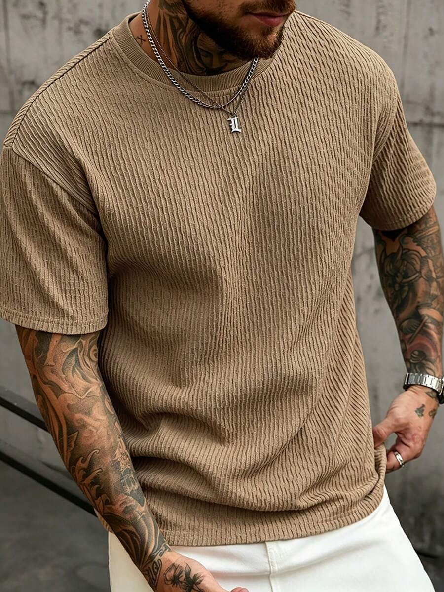 Manfinity CasualCool 男士純色休閒百搭日常穿著短袖T恤 - 咖啡棕 - 查看 1