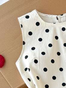 Comfortcana Plus Size Women's Polka Dot Pattern Sleeveless Denim Dress,Beige Summer Cute Everyday Casual Outfits,Elegant Party Beach Vacation Ceremony Clothing - Black and White - View 3
