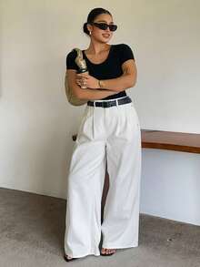 Dazy Plus Autumn New Loose Casual White Wide Leg Versatile Fun Commute Long Denim Jeans - White - View 4