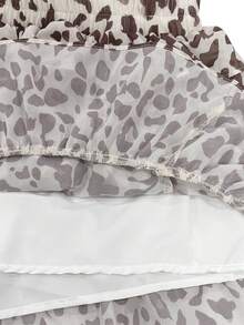 Rina Fox Leopard Print Fluffy Ruffle Hem Cake Skirt, Spring/Summer Style - Apricot - View 7