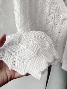 SHEIN Cardigan Rajut Berongga untuk Remaja Perempuan, Cocok untuk di Rumah, Jalan-jalan Santai, Liburan Pantai, Pesta, dan Lainnya, Nyaman, Serbaguna, dan Lembut - Putih - View 8