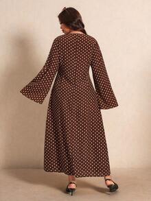 Elaquor Plus Size Women's Polka Dot Casual Daily Summer Dress - Brown - View 2
