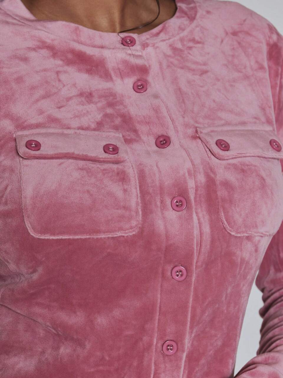 Button Down Pocket Velour Long Sleeve Top Hooded Top Autumn Cute Holiday Daily Everyday Back To School Vacation Holiday Festival Lounge Pink Casual