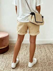 EMERY ROSE Shorts de unicolor casual de verano talla grande - Caqui - Ver 2