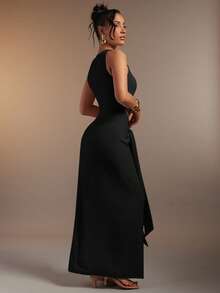 Hauture Women's Sexy Twisted Front With Cut Out Maxi Dress - Black - View 2