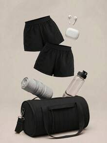 Cheerettes Pantalones cortos deportivos de unicolor transpirables y casuales para el verano - Negro - Ver 3