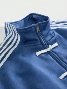 SWAVVY Chaqueta casual de hombre con botones de rana, a rayas y bloques de color, para primavera/otoño - Azul - Ver 5