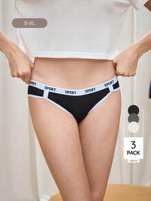 Bralution 女款字母印花拼接色休閒日常三角內褲 3入組 - 彩色 - 查看 2
