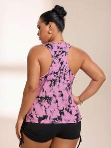 SHEIN Rhythm Era Women's Plus Size Sports Yoga Outdoor Gym Tank Top, Wide Strap, Wide Y-Back, Loose Fit Basic Style - Multicolor - View 2
