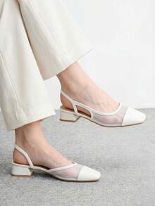 CUCCOO BIZCHIC Women's Shoes Spring And Summer Pointed Short Thick Heel White Mesh Stitching High Heel Shoes - Moonlight White - View 6