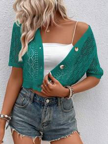 EMERY ROSE Cardigan de mujer de unicolor, abotonado simple, casual, versátil para uso diario - verde menta - Ver 3