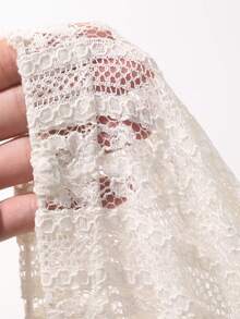 Dazy Plus Plus Size Women Lace Lantern Sleeve Open Front Loose Jacket, See-Through Lantern Sleeve Long Sleeve Casual Top, Spring/Summer/Autumn - Apricot - View 3