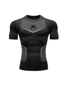 GymBeat Men's Spider Print Raglan Short Sleeve Sports T-Shirt, Gym - Black - View 3