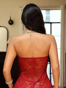 Seduluxe 2pcs Romantic Lace Sexy Bandeau Nightgown For Women - Burgundy - View 2