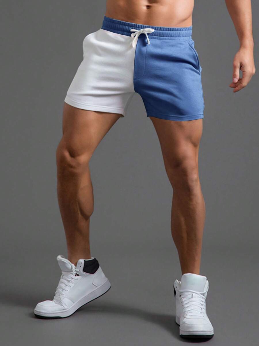 Manfinity Homme Loose Men Blue And White Drawstring Waist Shorts Gym Summer Baggy Casual - Blue - View 1