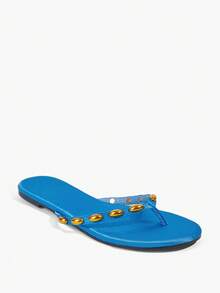 Grefit Sapphire Blue Riveted Flip-Flops With Bold And Avant-Garde Styling, Suitable For Holiday Style, Spring Street Wear Or Relaxed Summer Guest Styling - Blue L - View 3