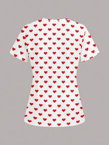 PopScrub Women's Scrub Top, Heart Print Pattern, Suitable For Work Commute, Pet Hospital - Multicolor - View 2
