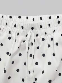 Breezaya Pantaloni lunghi casual a gamba larga da donna con pois e bordo in pizzo a contrasto - Bianco e nero - Visualizzare 5