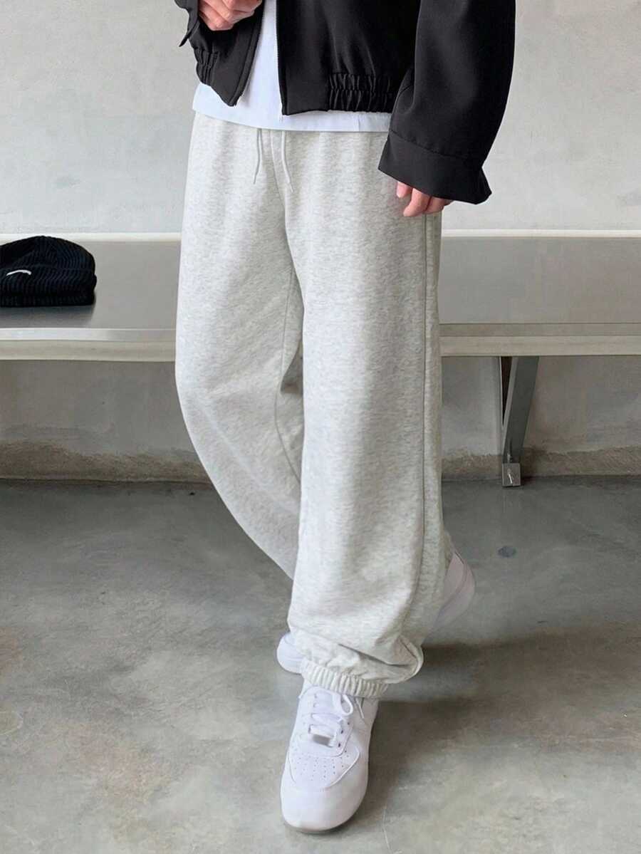 DAZY Men's Solid Color Drawstring Waist Casual Versatile Daily Wear Sweatpants - Grey - View 1