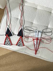 SHEIN Swim 2026 女款掛脖比基尼套裝，適合海灘度假與海邊休閒 - 彩色 - 查看 5