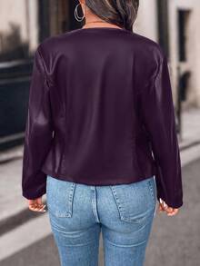 Easura Plus Size Autumn Fashion Commuter Solid Color Jacket - Purple - View 2