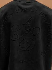 STYNVO 男士夏季休閒字母刺繡T恤 - 黑色 - 查看 6