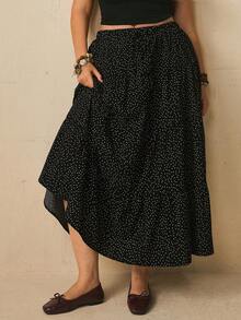 Freevana Damen Große Größen Langer Schwarz & Weiß Polka Dot Mehrschichtiger Kuchenrock A-Linie Locker Elegant Lässig Romantisch Frühling Sommer Frühherbst Oberbekleidung - Schwarz und Weiss - Übersicht 5