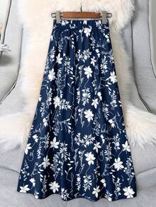 女款字母刺繡花卉印花度假中長裙 - 彩色 - 查看 1