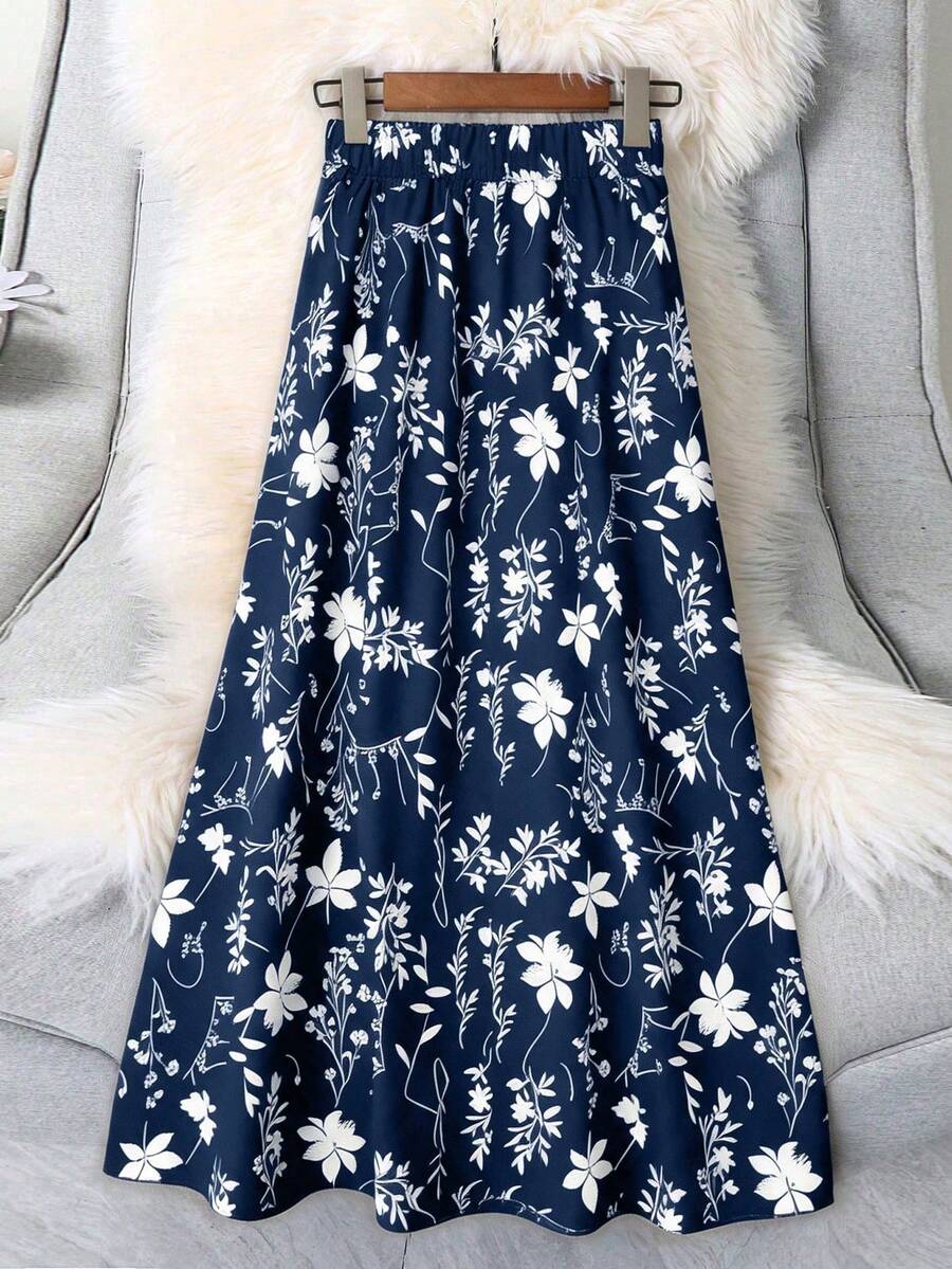 女款字母刺繡花卉印花度假中長裙 - 彩色 - 查看 1