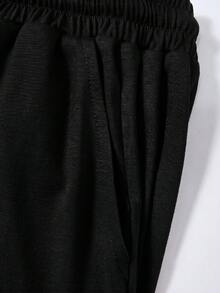 SHEIN 青少年女孩休閒極簡風黑色方領抓皺腰短袖T恤寬鬆長褲套裝 - 黑色 - 查看 6