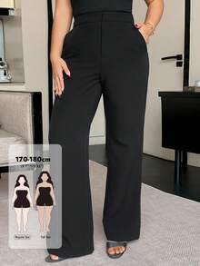 Dazy Tall Curve 素色修身趣味通勤商務休閒百搭高個大尺碼女款四季黑色長褲 - 黑色 - 查看 1