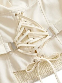 ROMWE Women's Solid Color Lace-Up Design Casual Aesthetic Y2k Versatile Daily Night Club Outing Night Out Concert Camisole Top Pale Yellow Summer - White - View 11