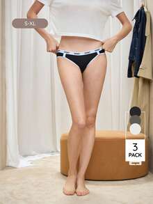 Bralution 女款字母印花拼接色休閒日常三角內褲 3入組 - 彩色 - 查看 4
