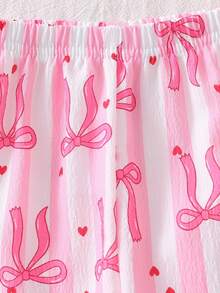Baby Girl Long Sleeve Cardigan And Long Pants 2 Pieces Set, Woven Fabric With Cute Cherry Print, Loungewear - Pink - View 5