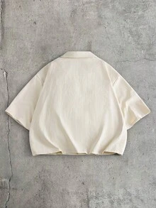 AXEPEAK 男士夏季休閒純色襯衫與長褲套裝 - 彩色 - View 5