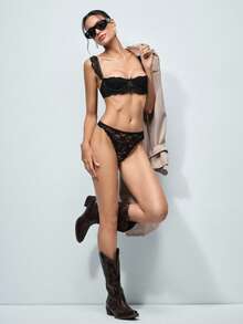 Softvol 1 pieza Bralette con encaje y decoración de lazo - Negro - Ver 7