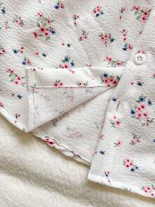 SHEIN Vintaside Kids 新生女嬰純白色圓領荷葉邊卡通櫻桃印花長袖紅色蝴蝶結洋裝，優雅可愛，適合秋季派對拍照 - 彩色 - 查看 9
