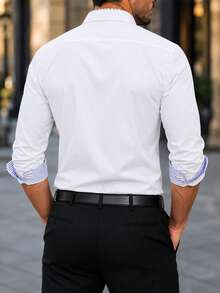Manfinity Mode Camisa de manga larga con diseño de rayas y patchwork de colores claros, estilo casual de negocios para hombres, para ceremonias - Blanco - Ver 2