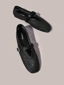 Styleloop Ladies, Willow Nails, Buckles, Flat Shoes. - Black - View 2