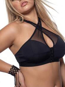 AltBold Bra Halter Tipis Tanpa Kawat Ukuran Plus yang Nyaman - Hitam - View 3