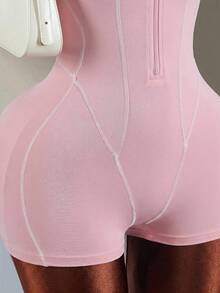 Amplova Solid Color Sleeveless Backless Athletic Romper Shorts - Pink - View 9