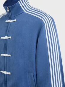 SWAVVY Chaqueta casual de hombre con botones de rana, a rayas y bloques de color, para primavera/otoño - Azul - Ver 7