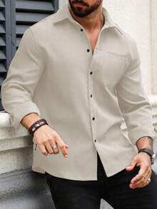 Manfinity Homme Men Spring Casual Solid Color Long Sleeve Shirt, Fall, Formal - Apricot - View 4