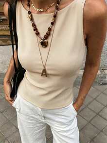 Resyla Women's Solid Color Backless Casual Versatile Daily Wear Top - Apricot - View 2
