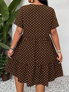 Comfylo 大尺碼波點休閒短款夏季度假洋裝－波希米亞風袖女裝洋裝 - 彩色 - 查看 3