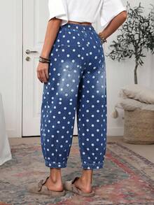 Breezaya Plus Size Jacquard Denim Cropped Dad Pants - Blue - View 3